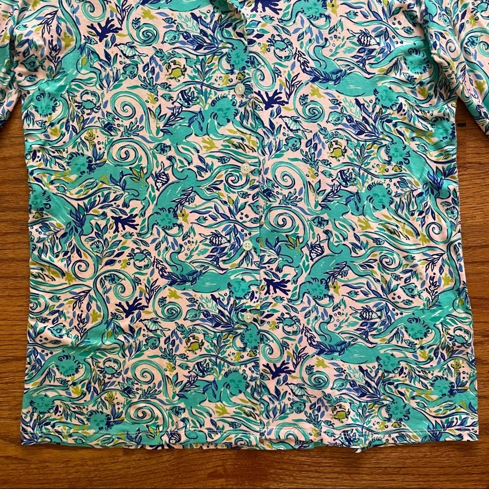 Lilly Pulitzer Ruffle PJ Button Up Top Melon Fig Tint Monkey Sea Pajama Top XS - Picture 8 of 16